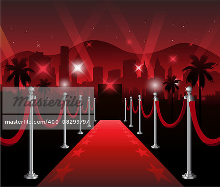 Red carpet movie premiere elegant event with hollywood in background