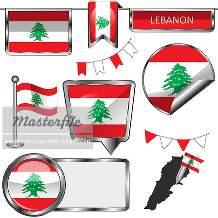 Vector glossy icons of flag of Lebanon on white