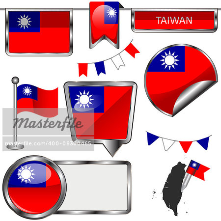 Vector glossy icons of flag of Taiwan on white