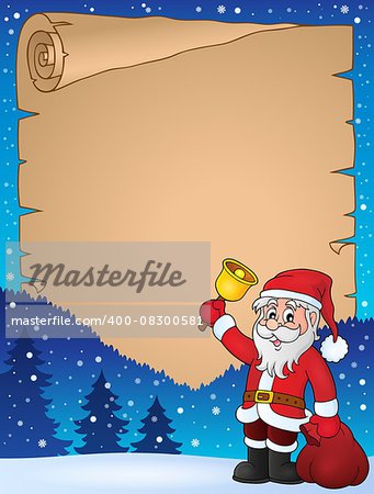 Santa Claus with bell theme parchment 2 - eps10 vector illustration.