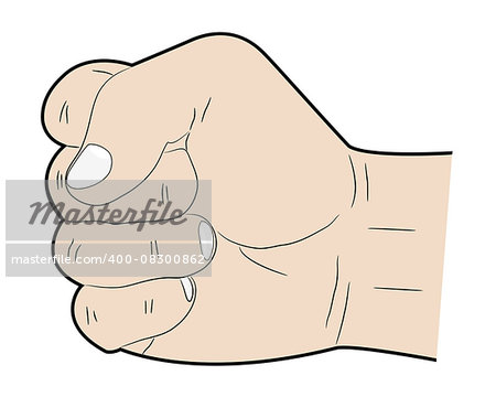 Hand showing a a fist on a white background