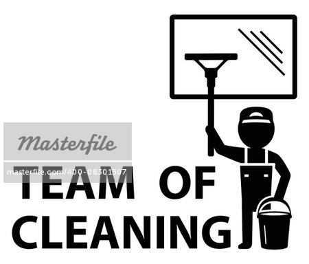 black icon with man wipes window silhouette. team of cleaning symbol