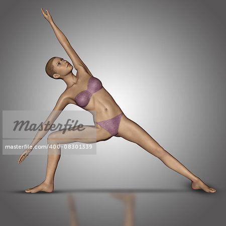 3D render of a female figure in a yoga standing position