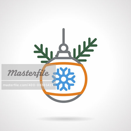 Xmas ball for New Year tree. Ornate bauble, winter holidays symbol. Colored simple line vector icon. Single web design element for mobile app or website.