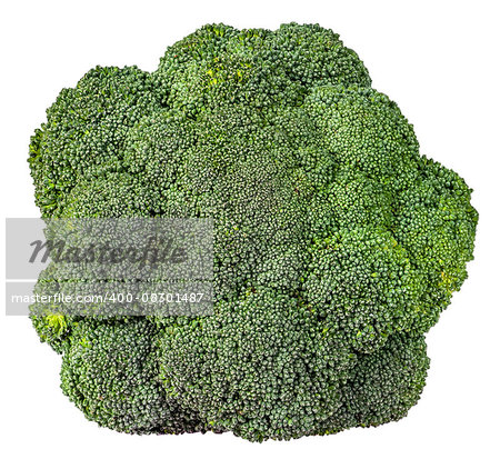 Large inflorescences of fresh broccoli top view isolated on white background