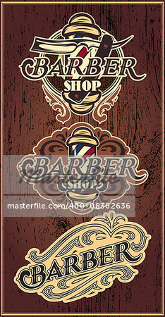 Set of retro badges with ornament for Barbershop