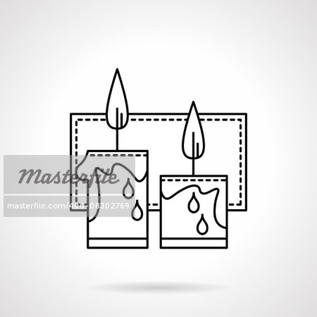 Two burning wax candles. Christmas decorations. Black flat line style vector icon. Elements of web design for business, website and mobile