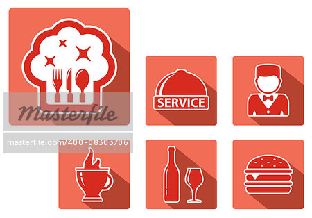 set of red restaurant icon on white background