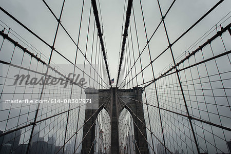 Low angle view of Brooklyn Bridge symmetry, New York, USA