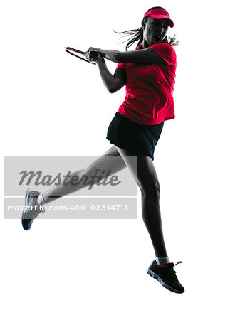 one woman tennis player sadness in studio silhouette isolated on white background