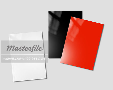 white, black and red booklet covers isolated on background - mockup template