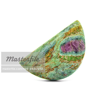 Natural ruby in zoisite on a white background.