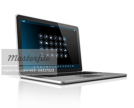 3D Laptop Computer - apps icons interface - isolated on white with clipping path