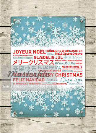 Merry christmas from the world. Different languages celebration poster