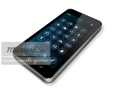 3D Smartphone with apps icons interface - isolated on white with clipping path