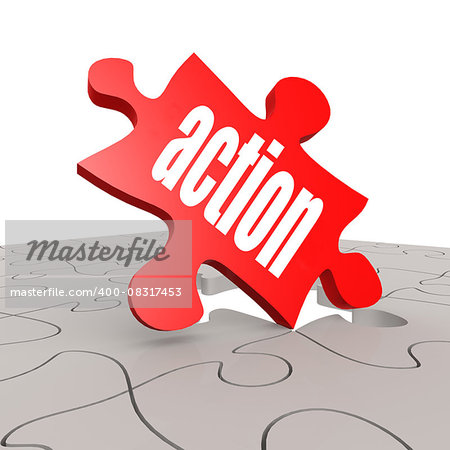 Action word with puzzle background image with hi-res rendered artwork that could be used for any graphic design.