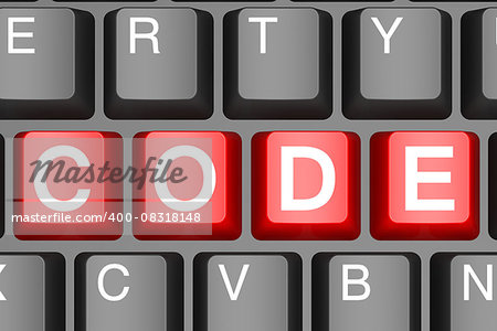 Red code button on modern computer keyboard image with hi-res rendered artwork that could be used for any graphic design.