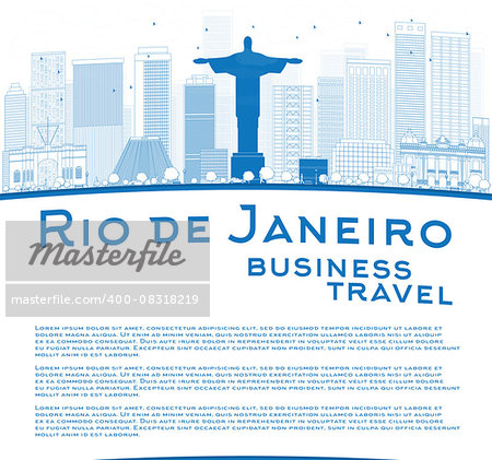 Outline Rio de Janeiro skyline with blue buildings and place for text. Business travel concept. Vector illustration
