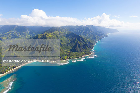 breathtaking aerial view from helicopter at na pali coast, kauai island, hawaii