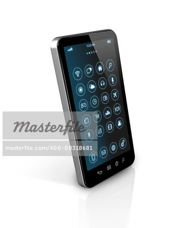 3D Smart phone with apps icons interface - isolated on white with clipping path