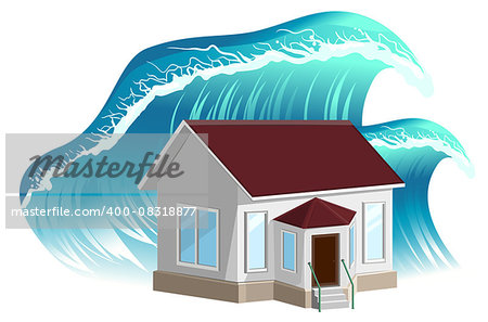 House flooding. Property insurance. Isolated on white vector illustration