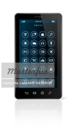 3D Smartphone with icons interface - isolated on white with clipping path