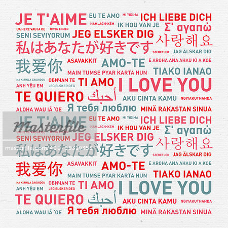 I love you message card translated in different world languages