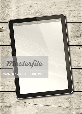 Digital tablet PC on a white wood table - vertical office mockup