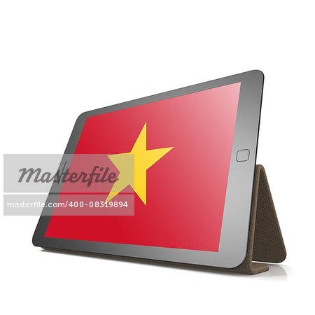 Tablet with Vietnam flag image with hi-res rendered artwork that could be used for any graphic design.