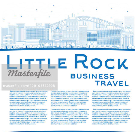 Outline Little Rock Skyline with Blue Building and copy space. Business travel concept. Vector Illustration