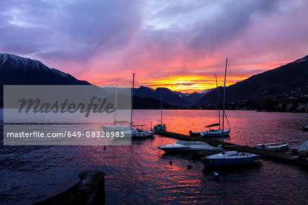 Yachts at sunset on Lake Como, Italy