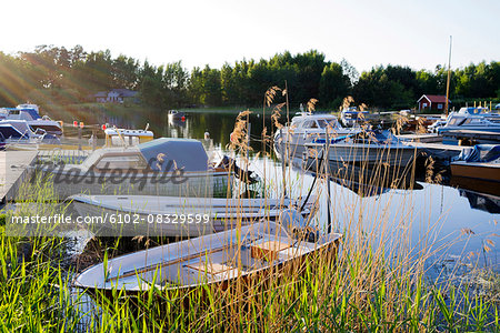 Boats moored in harbor