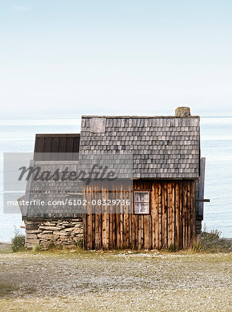 Wooden house at sea