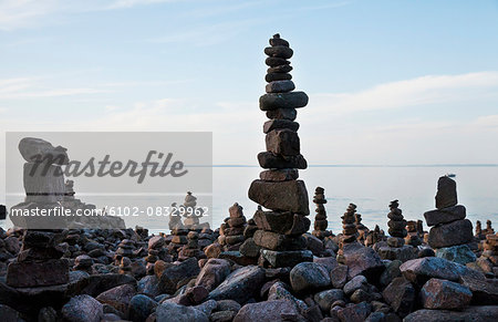 Stacked rocks on coast