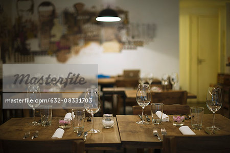 Restaurant table set for restaurant guests