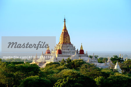 Scenic view of buddhist Ananda temple in old Bagan area, Myanmar (Burma)