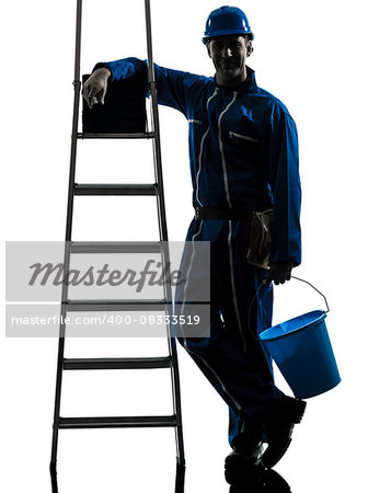 one  repairman worker silhouette in studio on white background