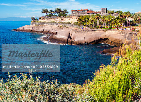 View of ancient castle. Located between El Duque and Fanabe beaches in Tenerife. Canary Islands. Spain