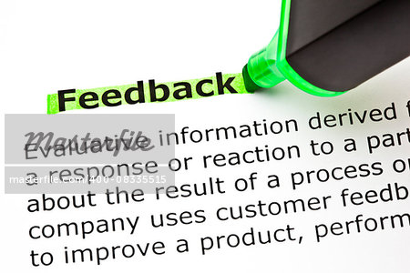 Definition of the word Feedback, highlighted with green felt tip pen.