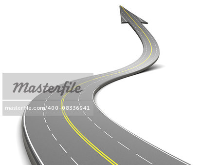 3d illustration of highway with arrow, over white background