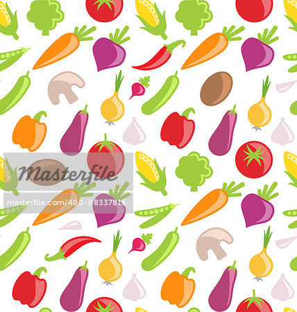Illustration Seamless Pattern of Vegetables, Wallpaper with Organic Food - Vector