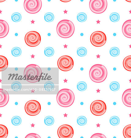 Illustration Colorful Seamless Pattern with Lollipops, Swirl Sweets - Vector