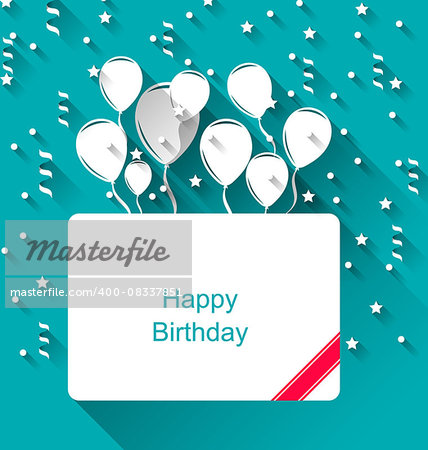 Illustration Greeting Invitation with Balloons for Happy Birthday, Modern Flat Style - vector