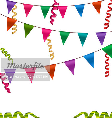 Illustration Colorful Buntings Flags Garlands and Serpentine for Your Party - Vector