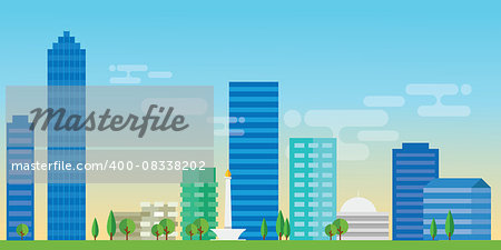 jakarta indonesia city skyline vector illustration landscape architecture capital landmark panoramic flat