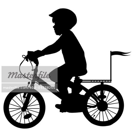A boy rides a bicycle with flag