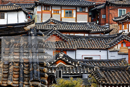 Korean traditional house building close up