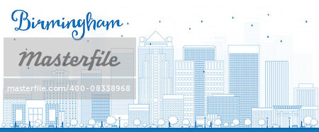 Outline Birmingham (Alabama) Skyline with Blue Buildings. Vector Illustration