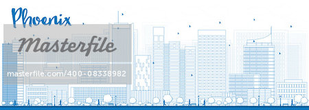 Outline Phoenix Skyline with Blue Buildings. Vector Illustration