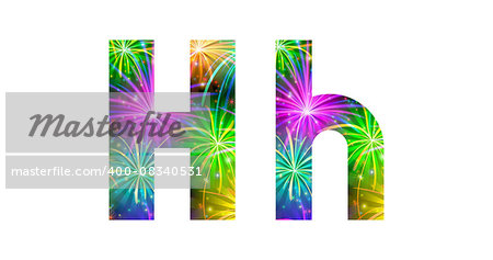 Set of English letters signs uppercase and lowercase H, stylized colorful holiday firework with stars and flares, elements for web design. Eps10, contains transparencies. Vector
